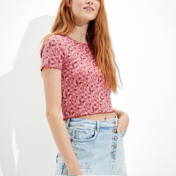 American Eagle Outfitters Tops - 6/$25 American Eagle Floral Waffle Baby Tee